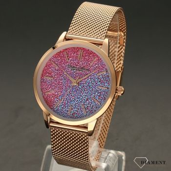 Zegarek damski BRUNO CALVANI brokatowa tarcza BC90533.Tarcza zegarka w dwóch kolorach różowym oraz fioletowym. Bransoleta meshowa oraz koperta zegarka w kolorze różowego z (3).jpg